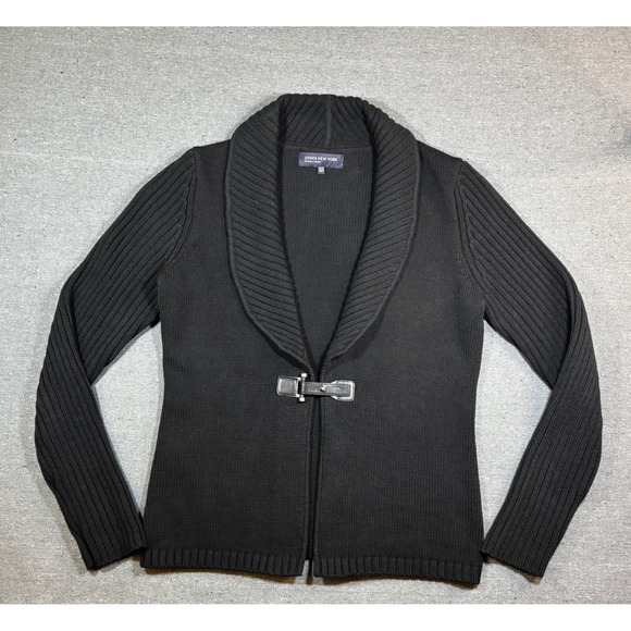 Jones New York Signature Sweaters - Jones New York Signature Black Shawl Collar Toggle Cardigan Sweater Womens Small